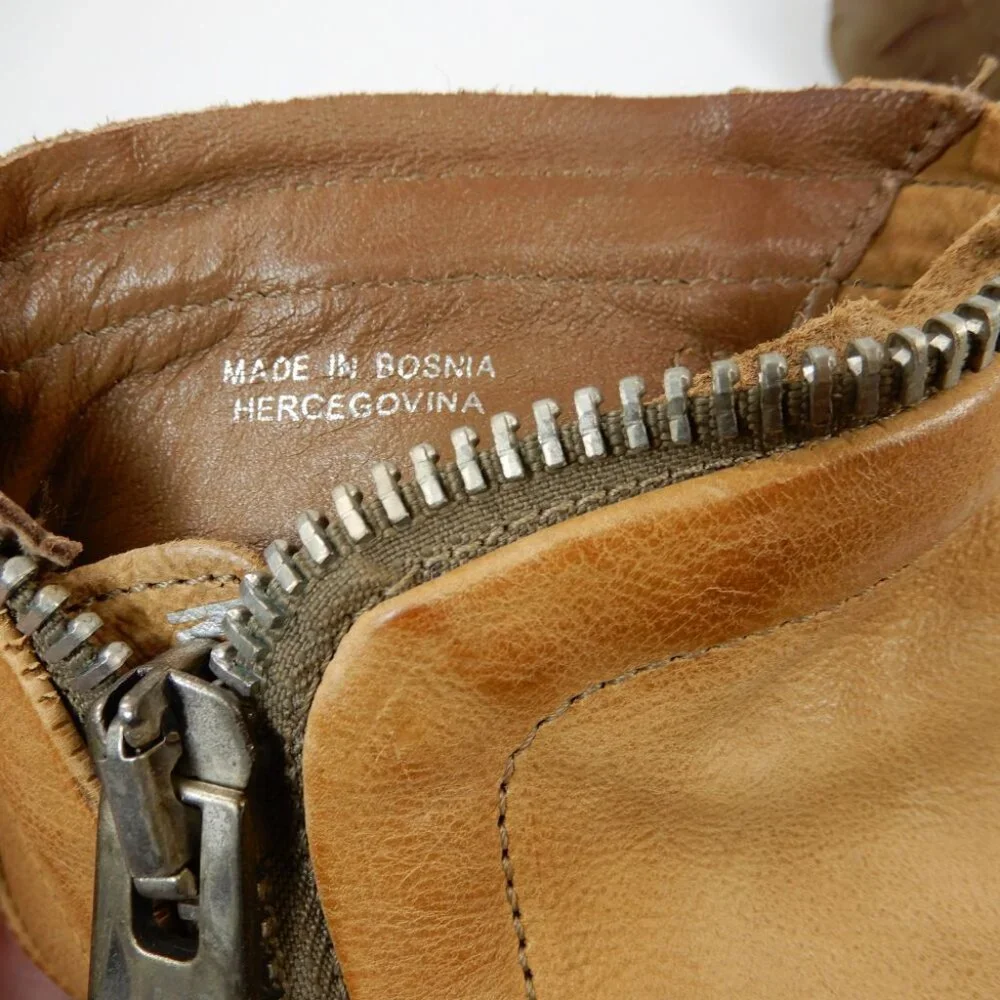 A.S.98 Ritchie Flat Sandals Peep Toe Bootie EU 36 5.5 6 Camel Leather Zipper NEW - Picture 11 of 12